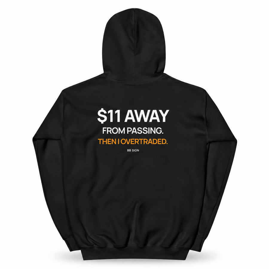 $11 Away — Trading Hoodie | BB SIGN, Black, English, product back on white background