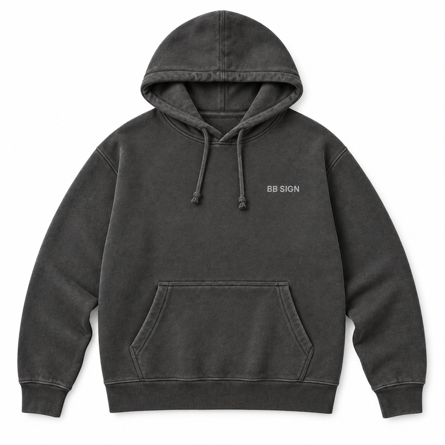 BB SIGN Signature — Premium Hoodie, Pigment Black, , product front on white background