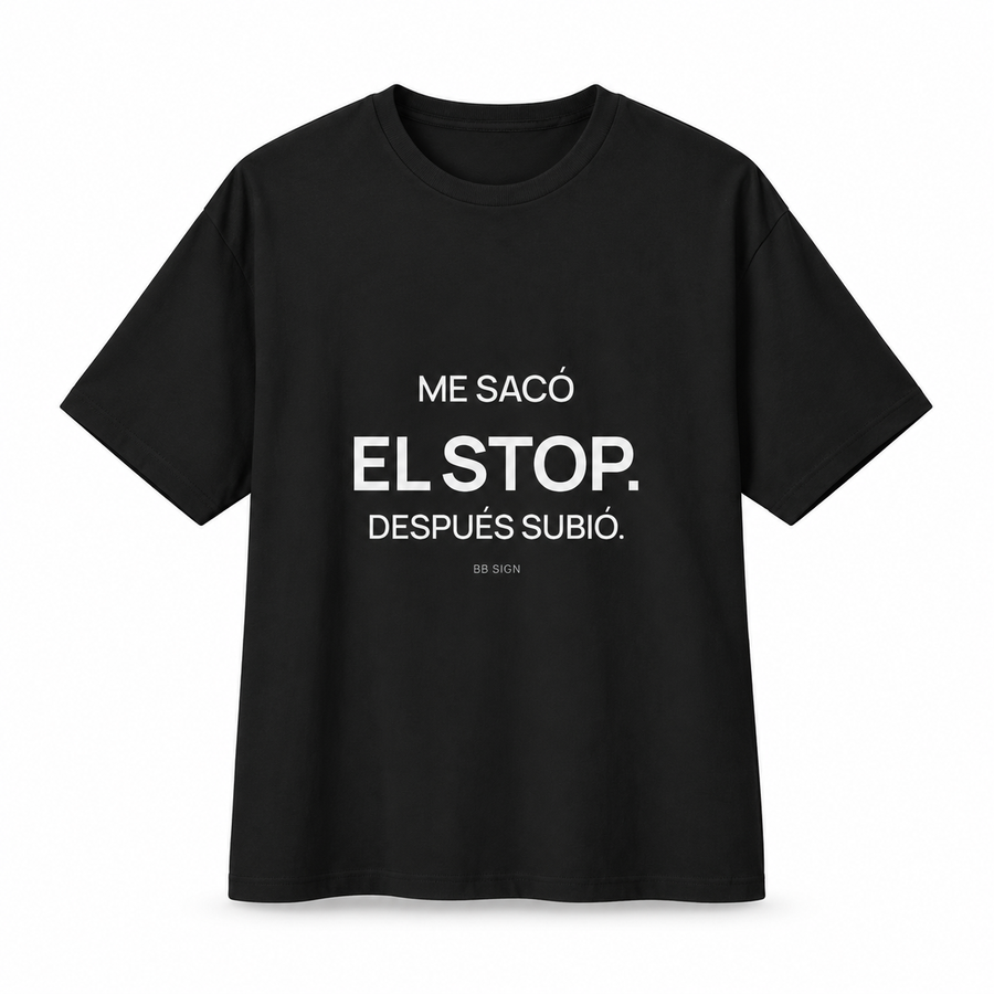 Me Sacó el Stop — Oversized Trading T-Shirt, Black, product front on white background