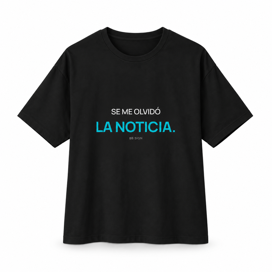 Se Me Olvidó la Noticia — Oversized Trading T-Shirt, Black, product front on white background