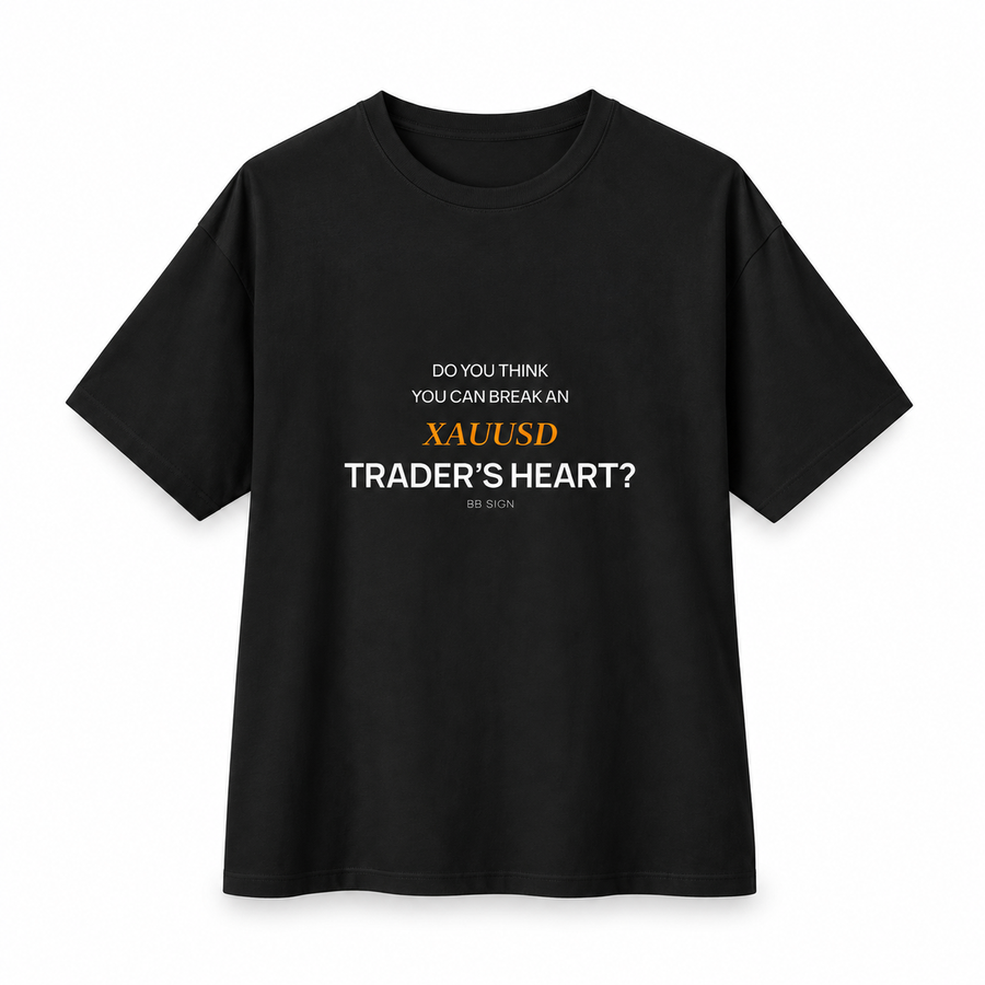 XAUUSD Trader’s Heart — Oversized Trading T-Shirt, Black, product front on white background