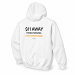 $11 Away — Trading Hoodie | BB SIGN, White, product angle on white background