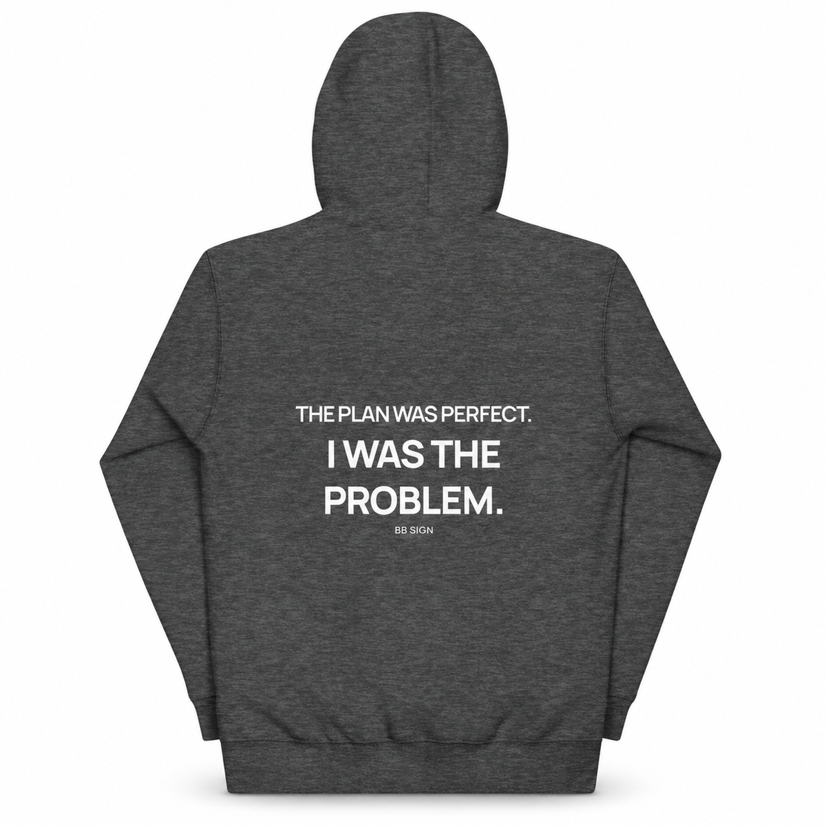 Almost Disciplined — Trading Hoodie | BB SIGN, Charcoal Heather, English, product back on white background