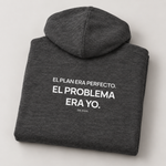 BBS-SINGLE|Charcoal Heather|folded|Almost Disciplined — Trading Hoodie | BB SIGN folded studio view (Spanish)