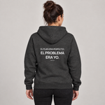 BBS-SINGLE|Charcoal Heather|front|Almost Disciplined — Trading Hoodie | BB SIGN on model (Spanish)