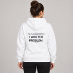 BBS-SINGLE|White|front|Almost Disciplined — Trading Hoodie | BB SIGN on model (English)