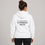 BBS-SINGLE|White|front|Almost Disciplined — Trading Hoodie | BB SIGN on model (Spanish)