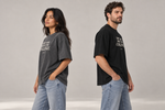 Concept mockup — Don’t Ask About the Challenge — Tee, side view on two models.