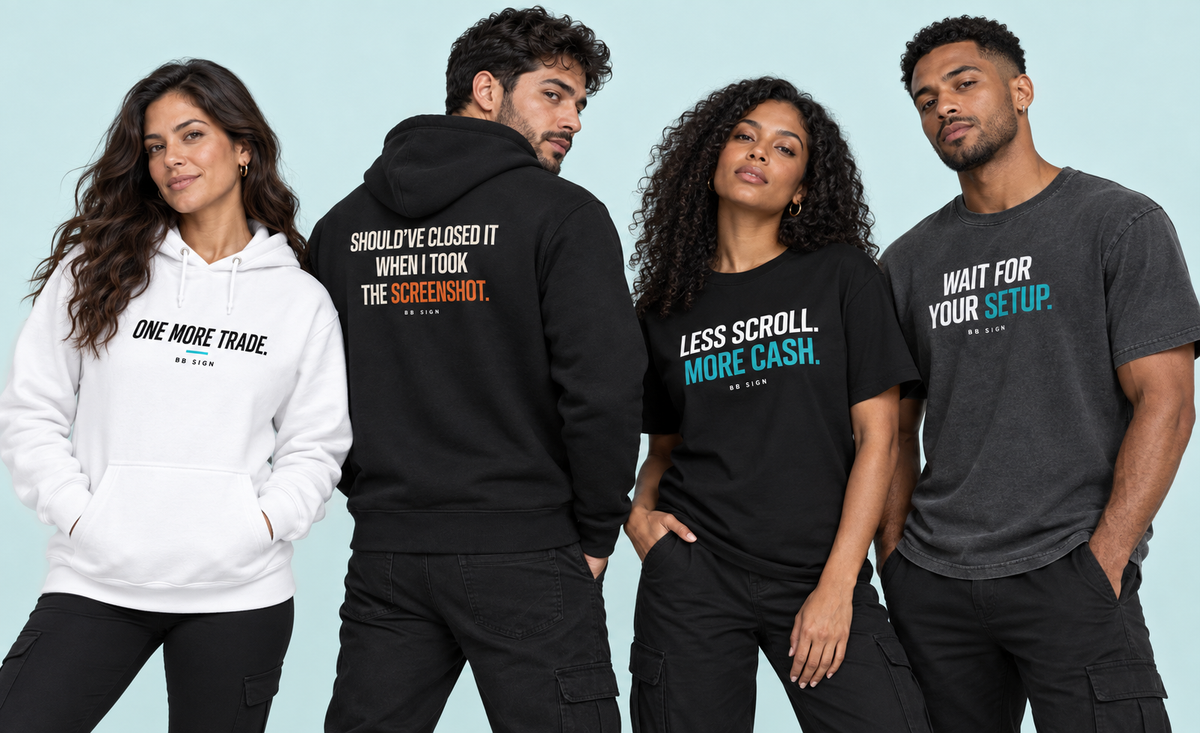 AI campaign models wearing BB SIGN phrase hoodies and tees