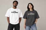 Concept mockup — En Demo Soy Millonario — Tee on two models.