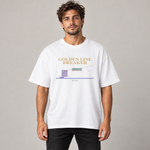 Golden Line Breaker oversized T-shirt in white — front view on model