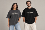 Concept mockup — Soy la Liquidez — Tee on two models.