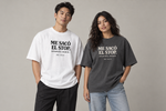 Concept mockup — Me Sacó el Stop — Tee on two models.