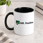 Mr. Positivo — original copper-haired character — concept mug mockup