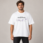 BB Sign Session Moves oversized T-shirt in white — front view on model