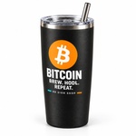 BB SIGN SHOP — Bitcoin Brew HODL Repeat Thermal Tumbler, Black, product angle on white background