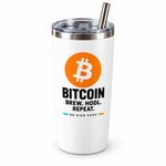 BB SIGN SHOP — Bitcoin Brew HODL Repeat Thermal Tumbler, White, product angle on white background
