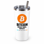 BB SIGN SHOP — Bitcoin Brew HODL Repeat Thermal Tumbler, White, product detail on white background
