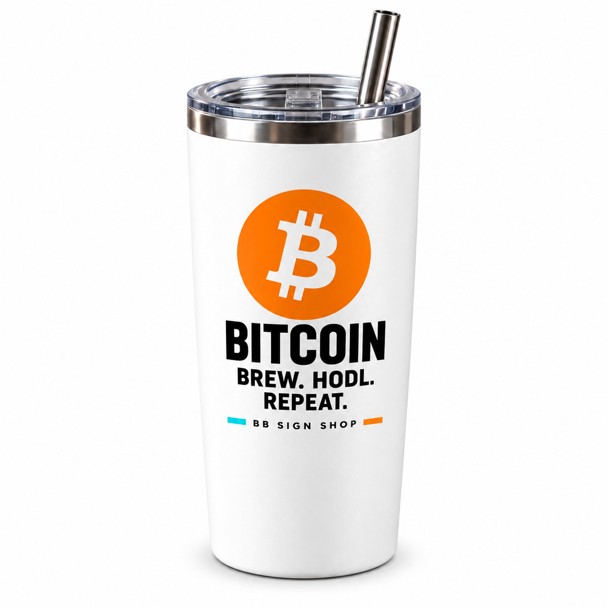 BB SIGN SHOP — Bitcoin Brew HODL Repeat Thermal Tumbler, White, product front on white background