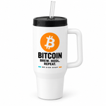BB SIGN SHOP — Bitcoin Brew HODL Repeat Thermal Tumbler, White, product angle on white background
