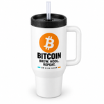 BB SIGN SHOP — Bitcoin Brew HODL Repeat Thermal Tumbler, White, product detail on white background