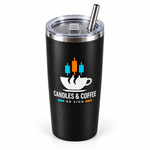 BB SIGN SHOP — Candles & Coffee Thermal Tumbler, Black, product detail on white background