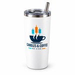 BB SIGN SHOP — Candles & Coffee Thermal Tumbler, White, product angle on white background