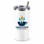 BB SIGN SHOP — Candles & Coffee Thermal Tumbler, White, product detail on white background