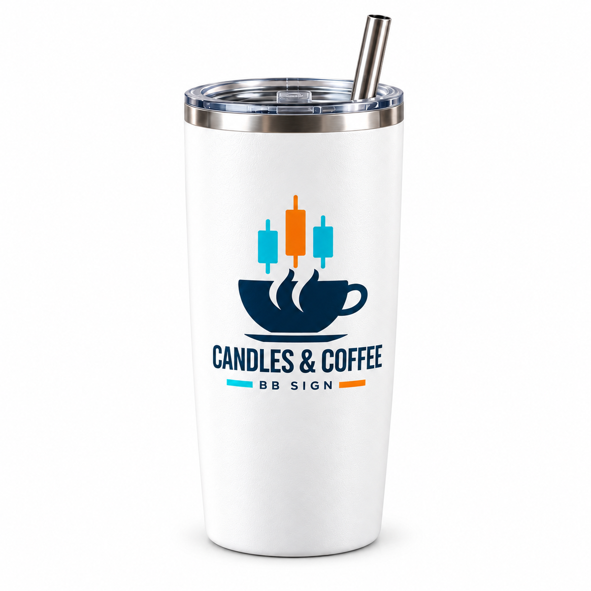 BB SIGN SHOP — Candles & Coffee Thermal Tumbler, White, product front on white background