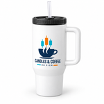 BB SIGN SHOP — Candles & Coffee Thermal Tumbler, White, product angle on white background