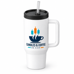 BB SIGN SHOP — Candles & Coffee Thermal Tumbler, White, product detail on white background