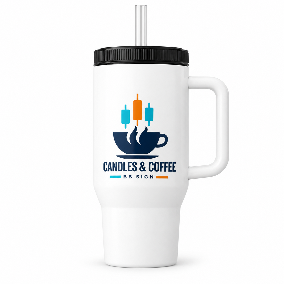 BB SIGN SHOP — Candles & Coffee Thermal Tumbler, White, product front on white background