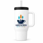 BB SIGN SHOP — Candles & Coffee Thermal Tumbler, White, product front on white background