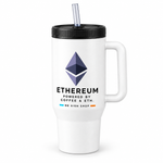 BB SIGN SHOP — Ethereum Coffee & ETH Thermal Tumbler, White, product angle on white background