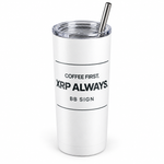 BB SIGN SHOP — XRP Coffee First Thermal Tumbler, White, product angle on white background