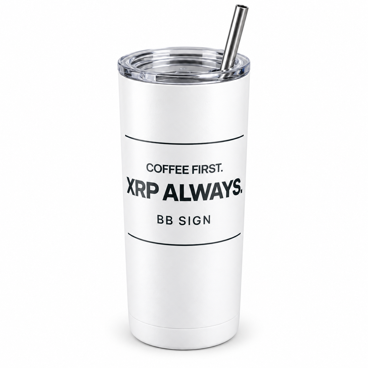 BB SIGN SHOP — XRP Coffee First Thermal Tumbler, White, product front on white background