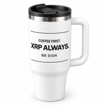 BB SIGN SHOP — XRP Coffee First Thermal Tumbler, White, product angle on white background