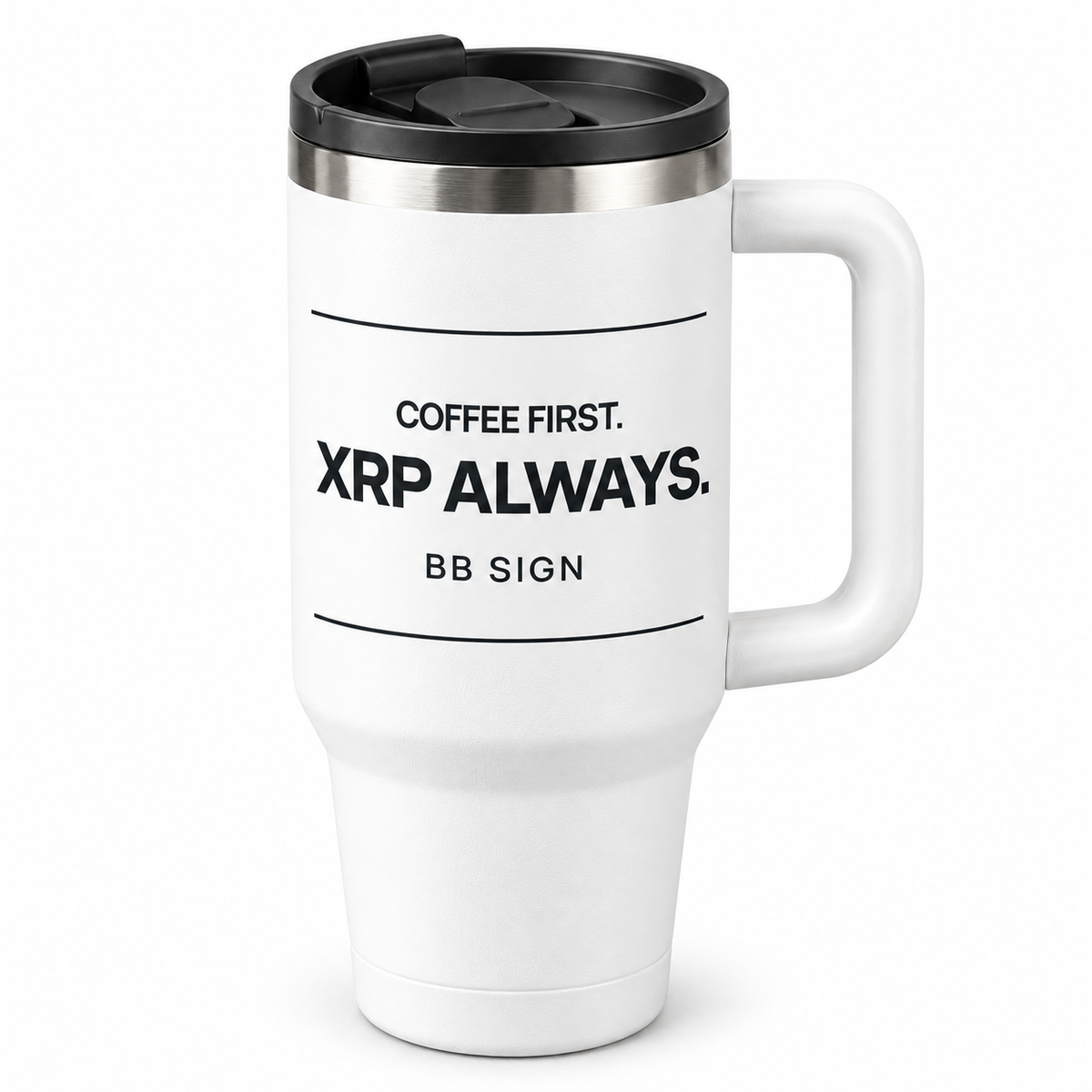 BB SIGN SHOP — XRP Coffee First Thermal Tumbler, White, product front on white background