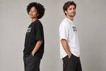 Concept mockup — Stopped Out. Then It Flew. — Tee, side view on two models.