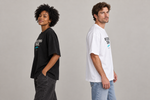 Concept mockup — Mi Último Trade — Embusteee — Tee, side view on two models.
