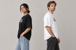 Concept mockup — I Was Up Earlier — Tee, side view on two models.