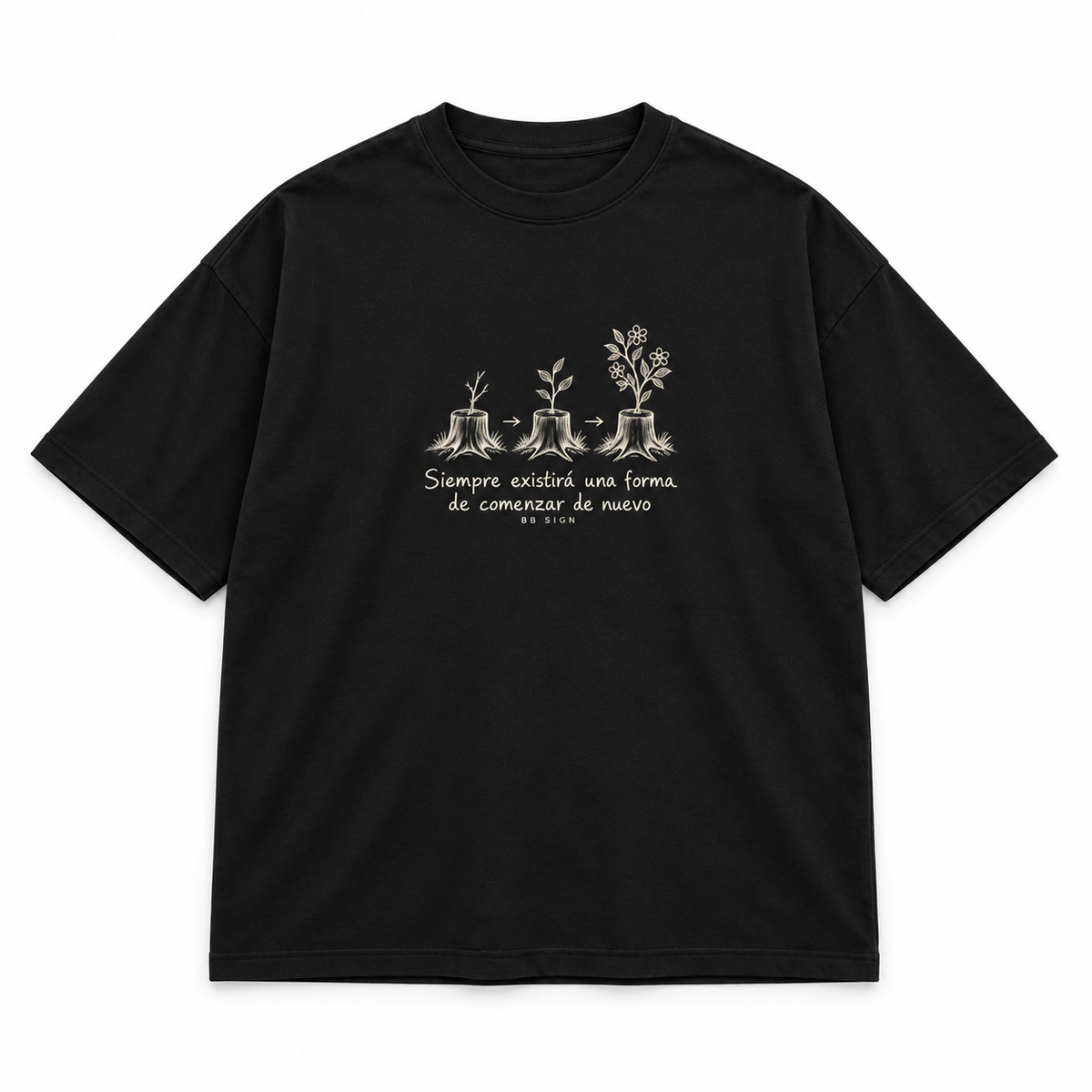 Begin Again — Oversized Graphic T-Shirt, Black, product front on white background
