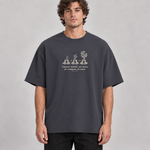 BBS-SINGLE|Dark Grey|front|AI product mockup — Begin Again oversized T-shirt on model