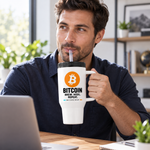 BB SIGN SHOP — Bitcoin Brew HODL Repeat Thermal Tumbler — White, 40 oz — modelo usando el vaso