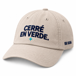 Cerré en Verde — Classic Dad Hat, Stone, product angle on white background