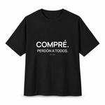 Compré. Perdón a Todos. — Oversized Trading T-Shirt, Black, product front on white background