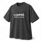 Compré. Perdón a Todos. — Oversized Trading T-Shirt, Dark Grey, product angle on white background