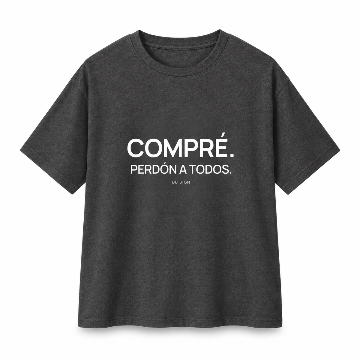 Compré. Perdón a Todos. — Oversized Trading T-Shirt, Dark Grey, product front on white background