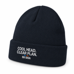 Cool Head. Clear Plan. — Knit Beanie, Navy, , product angle on white background