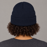 BBS-SINGLE|Navy|back|Cool Head. Clear Plan. — Knit Beanie, model back